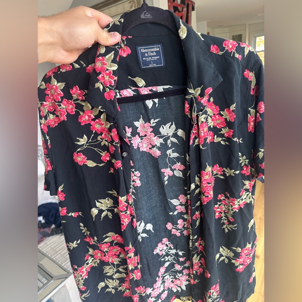 Abercrombie & Fitch Black Shirt with Pink and Cream Floral